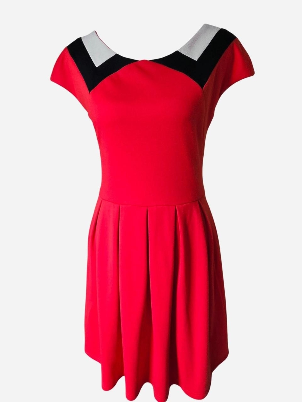Retro mini dress color block faux collar pleats mod vintage style size M
